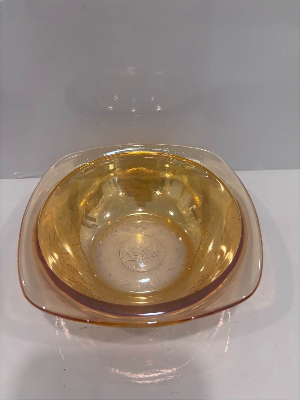 Vintage Amber Iridescent Depression Glass Floral Berry Dessert Bowl